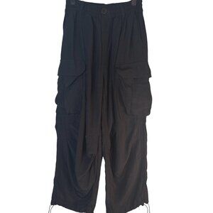 ZARA Cargo Pants XS Black Viscose & Linen